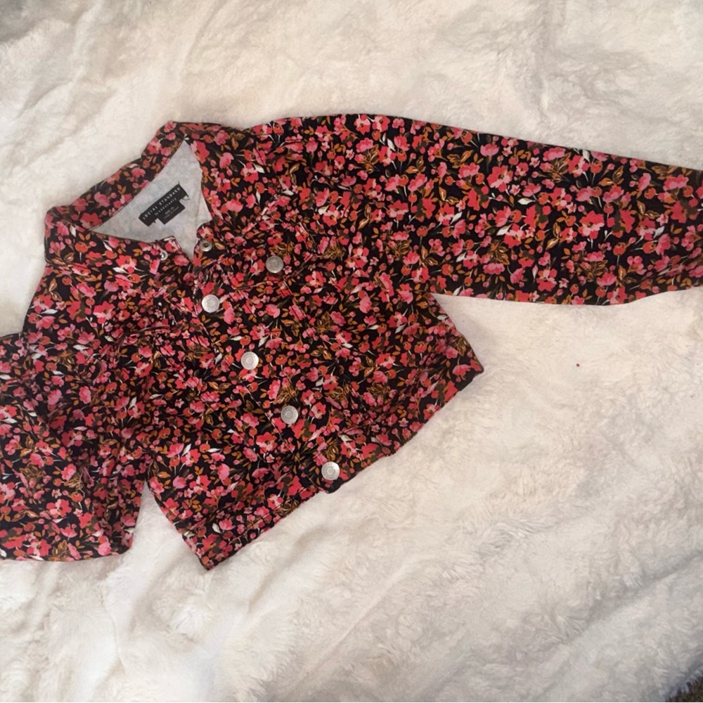 Floral Jean Jacket for Kids - Pink & Black